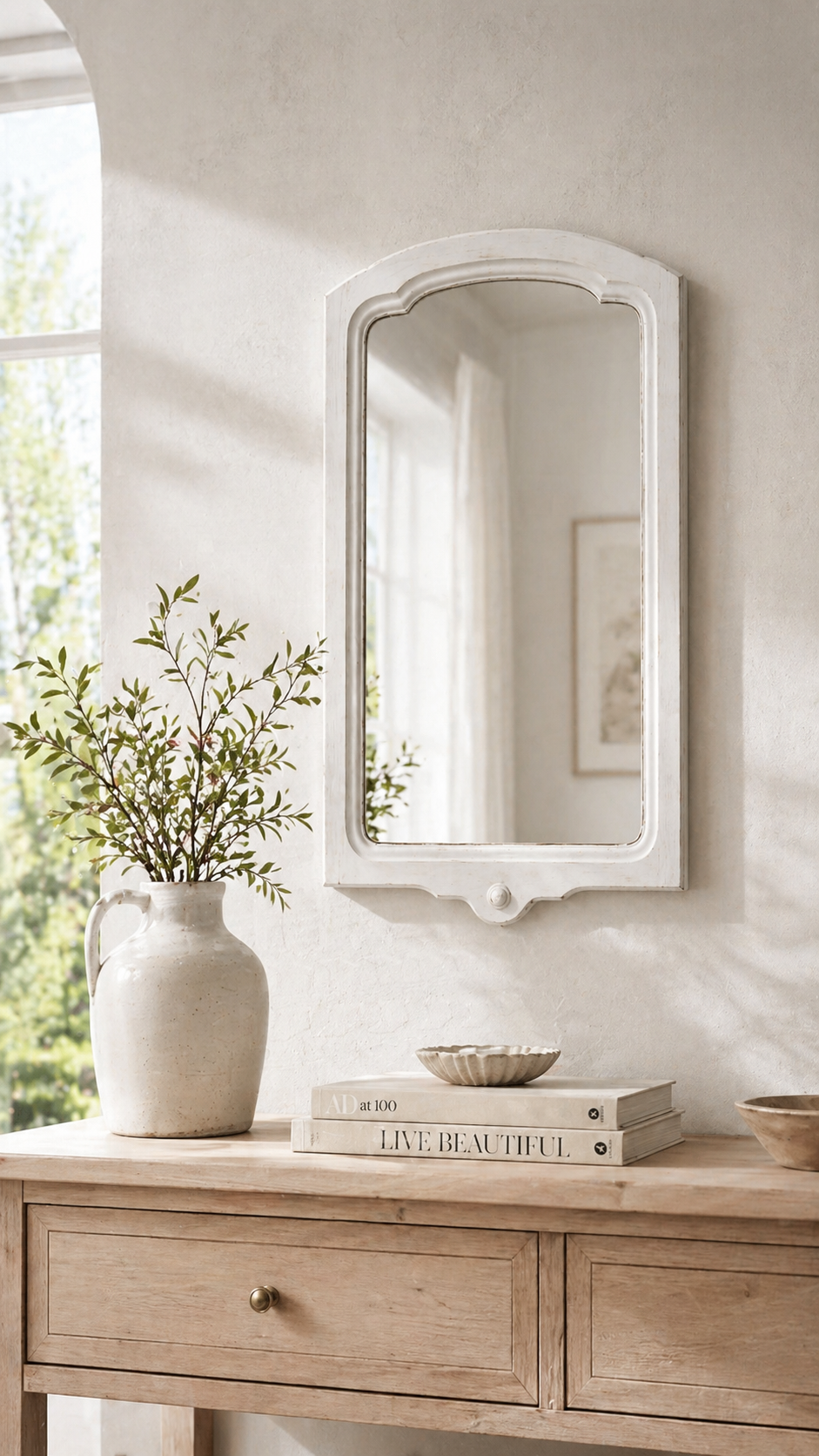 c. 1930s–1940s White Painted Wood Arched Mirror