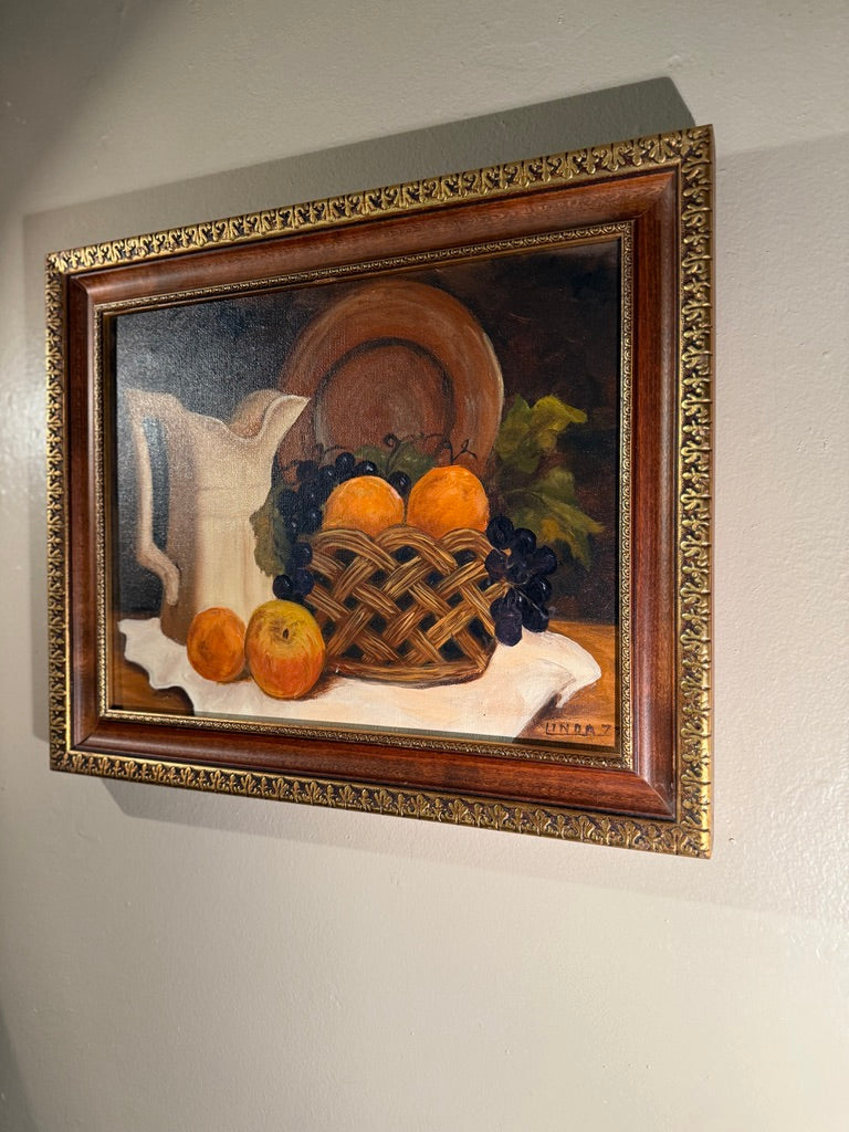 Vintage Fruit Still Life Oil Painting Signed Linda Z (c. 1977)