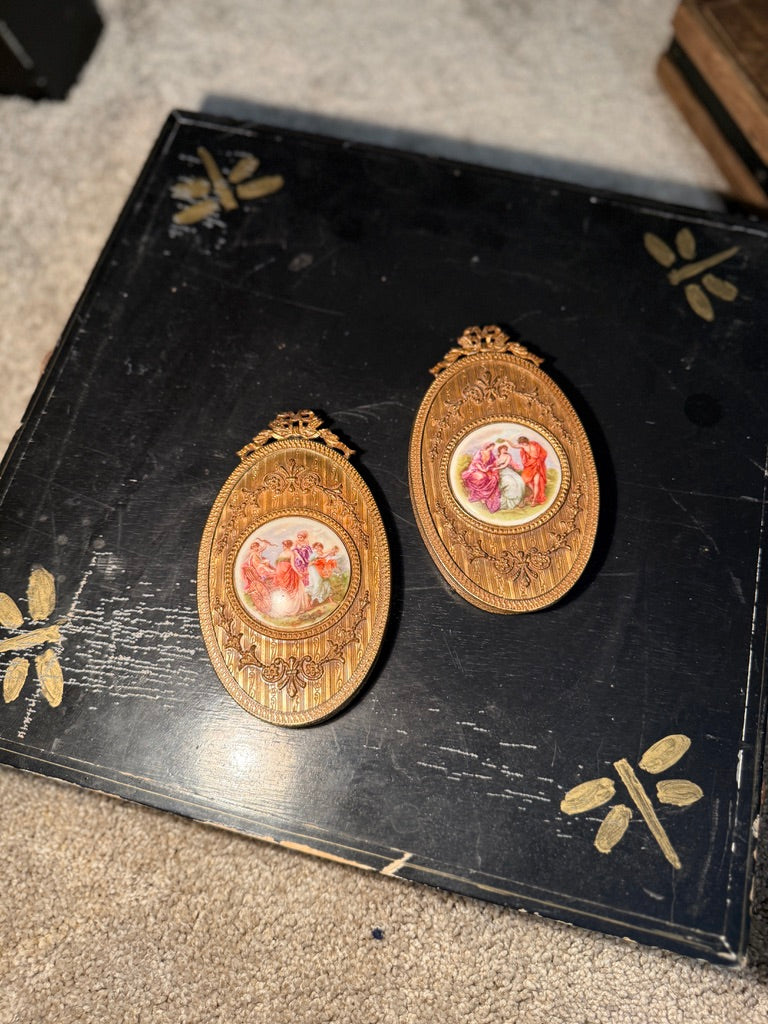 Pair of Antique Gilt Classical Medallion Wall Plaques, c. 1890s–1920s