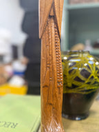 Vintage Carved Hardwood Praying Figure, Dated Label, 1954