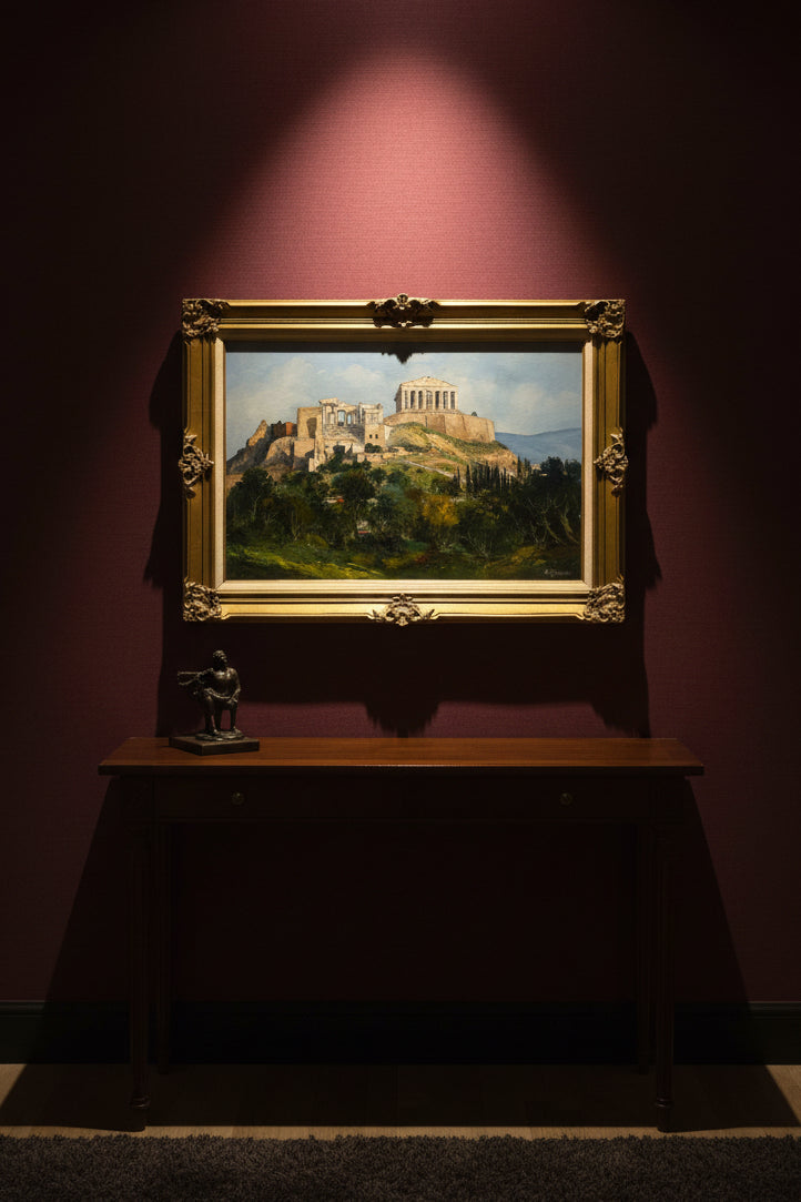 Signed Di Franco Acropolis Oil Painting in Gilt Frame, Mid-20th Century