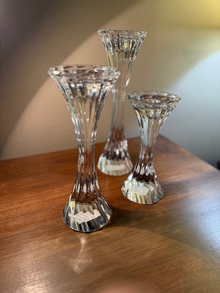 Vintage Cut Crystal Candlesticks, Set of Three, c. 1965