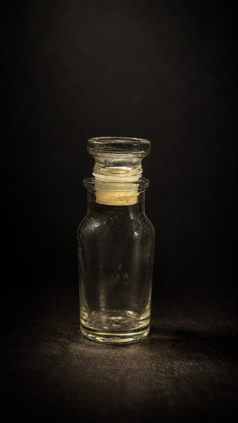 Small Clear Glass Apothecary Bottle with Ground Stopper, c. 1940s
