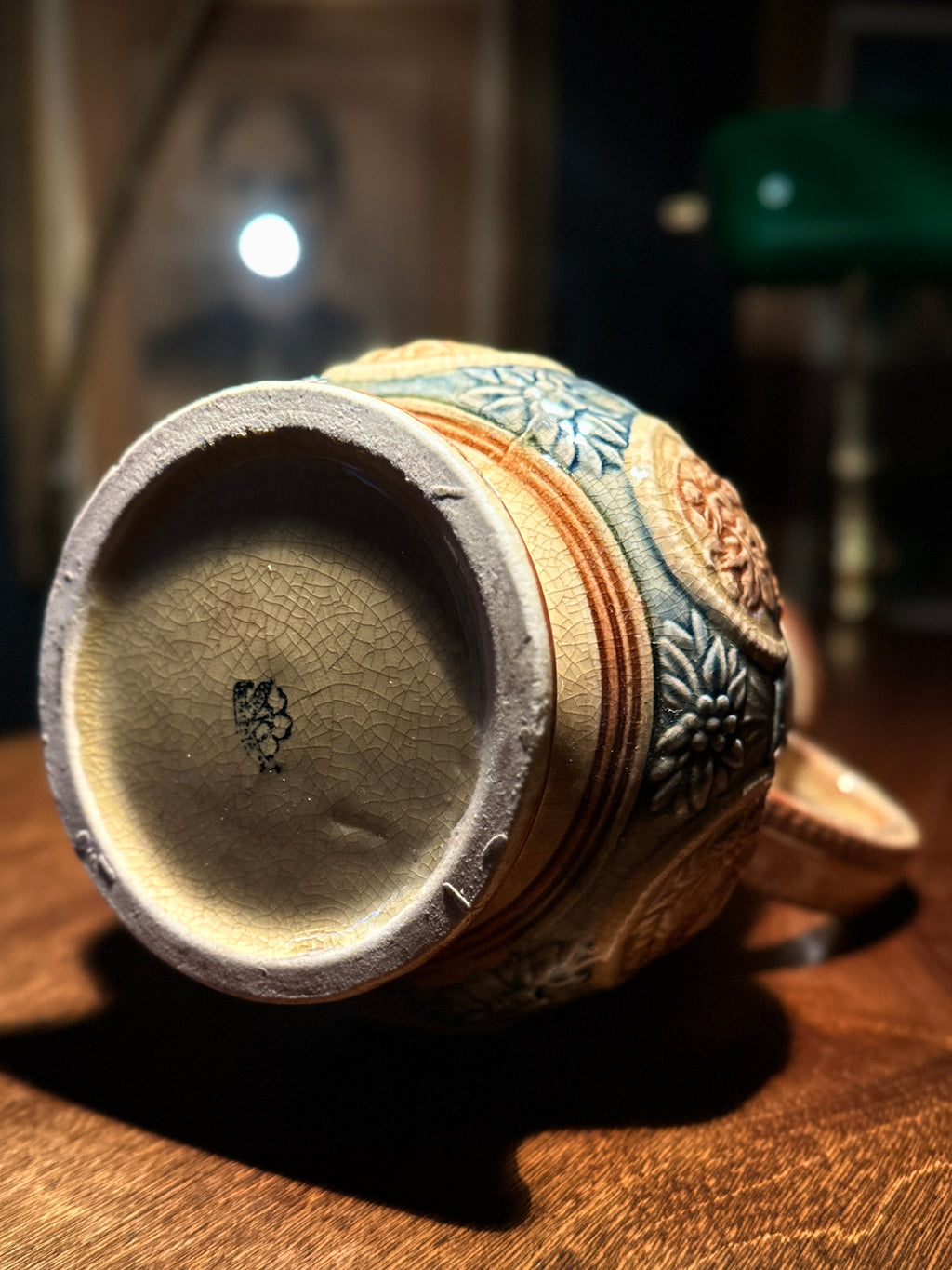 Antique German Relief-Molded Ceramic Pitcher, c. 1900–1920