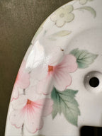 Porcelain Single-Toggle Switch Plate with Pink Dogwood Transfer Decoration, Oval Form, Unused with the Original Screws Still Sealed to the Reverse
