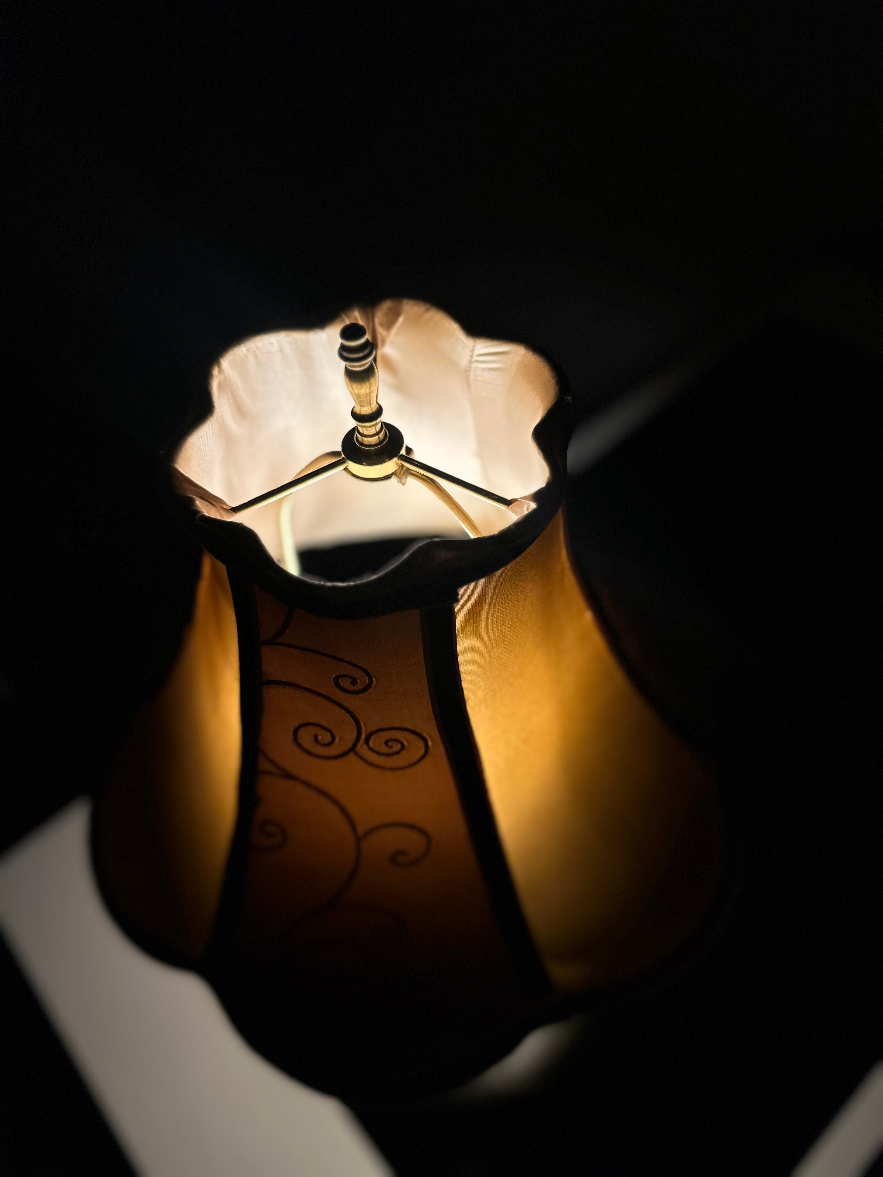 Frosted Glass Rose Globe Table Lamp with Amber Scroll Shade