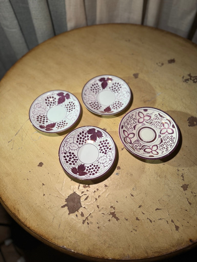 Gray’s Pottery Hand-Painted Grape Saucers, Stoke-on-Trent England c. 1920s–40s (Set of 4)