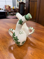 Vintage Mid Century Ceramic Oil and Vinegar Cruet with Hand-Painted Ivy c 1950s