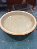 Wheel-Thrown Studio Stoneware Pot Saucer, Amber Iron-Glazed Well over an Unglazed Speckled Body, Heavy Rolled Rim, c. 1960–1980