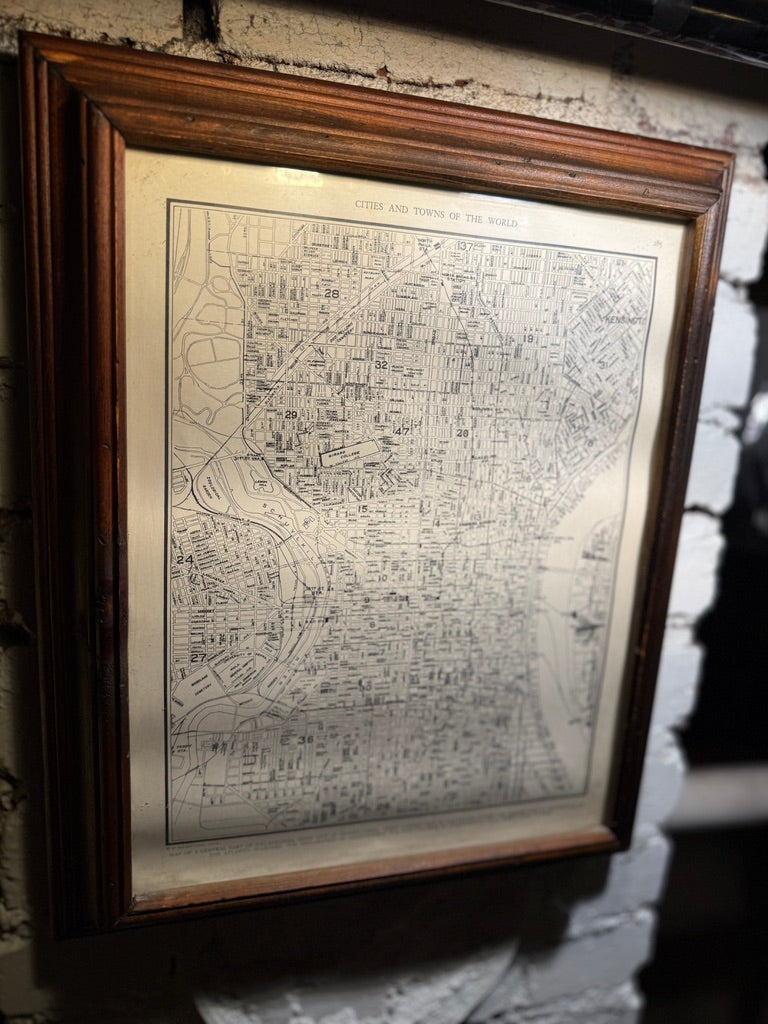 1939 Collier’s Map of Philadelphia | Framed City Map in Antique Wood Frame