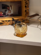 Amber Pressed Glass Footed Votive, Diamond and Fan Pattern, c. 1960–1980