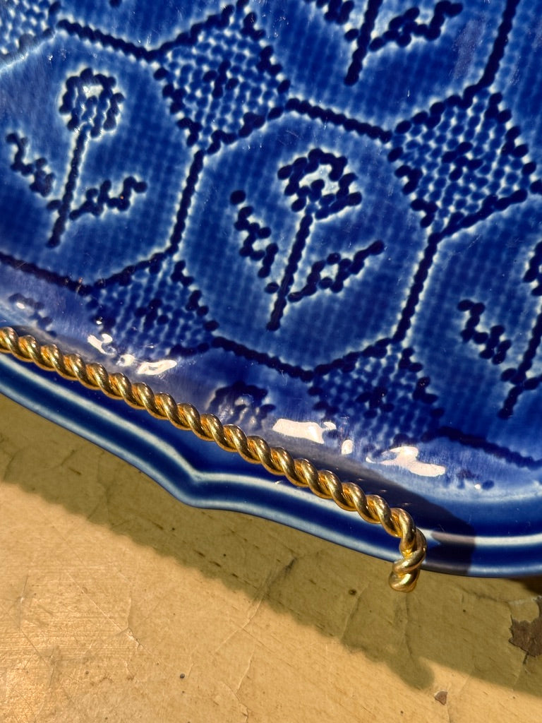 W. S. George “Petit Point” Cobalt Blue Plate (c. 1940s–1950s)