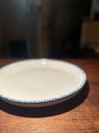 Open-Sponge Blue Rim Plate in Cream Earthenware, Deeply Aged Crazing, Unglazed Base with a Painted Decorator's Tally, c. 1880–1905