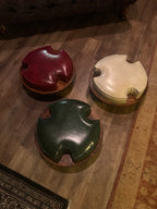 Set of Three Vintage Mid-Century Stacking Footstools in Red, Green & Champagne Vinyl, c. 1960s–1970s