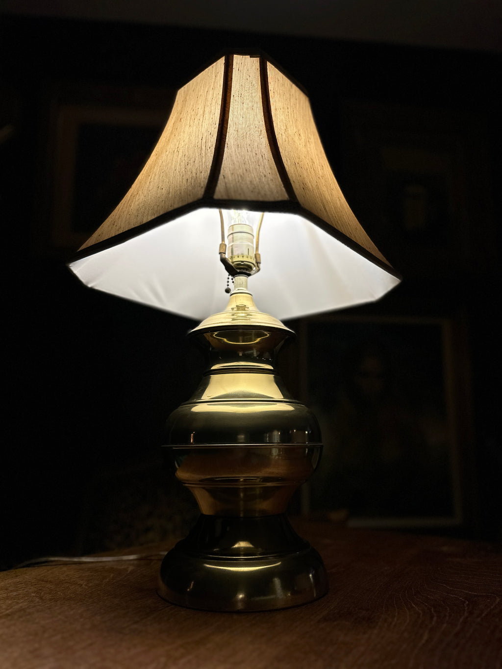 Vintage Brass Table Lamp with Faceted Shade | Traditional Lighting, 1970s–80s