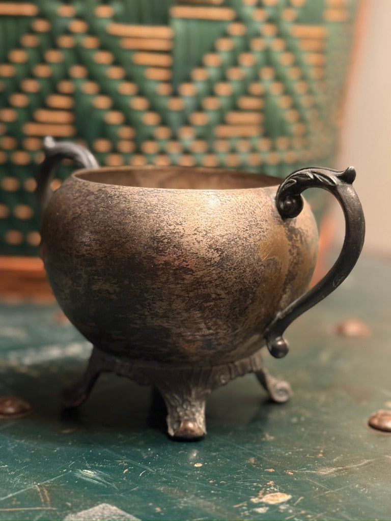 Vintage FB Rogers Silver Co Sugar Bowl 1224 – Silverplate Tripod Footed Creamer c. late 1940s-50s