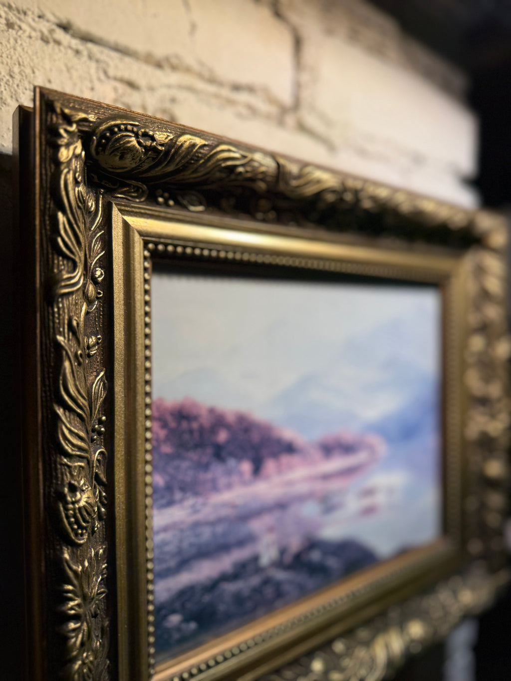 Antique Pastoral Landscape Chromolithograph (c. 1890–1910) | Ornate Gilt Framed Print