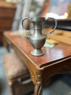 Vintage German Pewter Twin-Handled Vase, Zinn Mark, c. 1900–1940