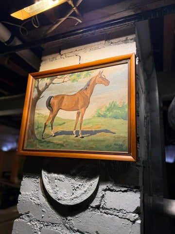 Mid-20th Century Horse Landscape Painting Signed “ARDA,” Circa 1940s–1960s