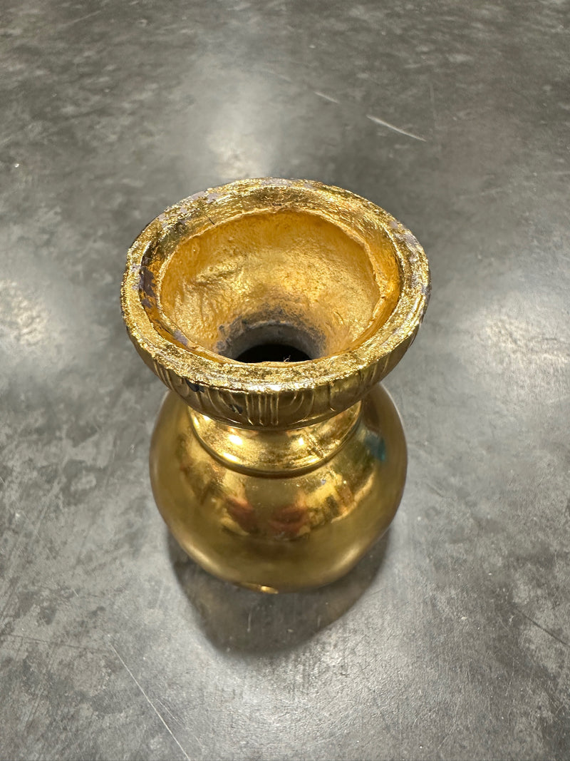 Cast Brass Lamp Column Element with Hand-Chased Gadrooned Cup over a Punched Sphere, Threaded Through for Rod Assembly, c. 1870–1920