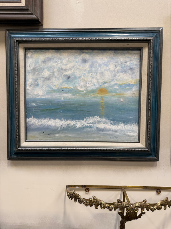 Vintage Signed Sunrise Seascape Oil Painting, Framed, c. 1970–2000