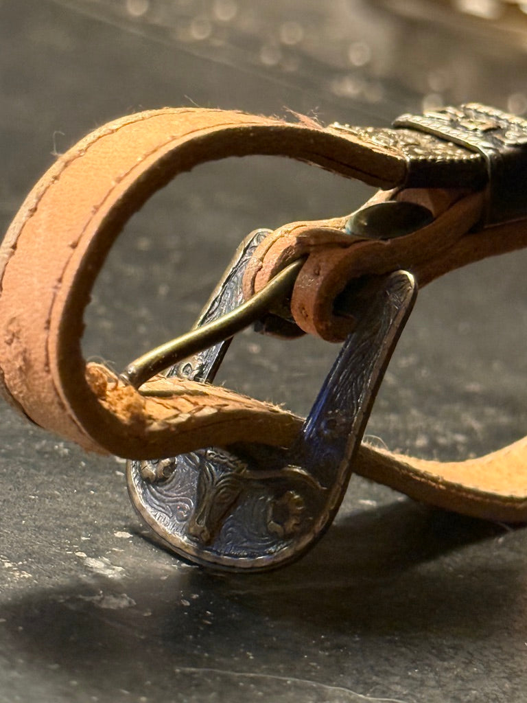 c. 1910–1930 Antique Leather Pet Collar with Engraved Metal Buckle