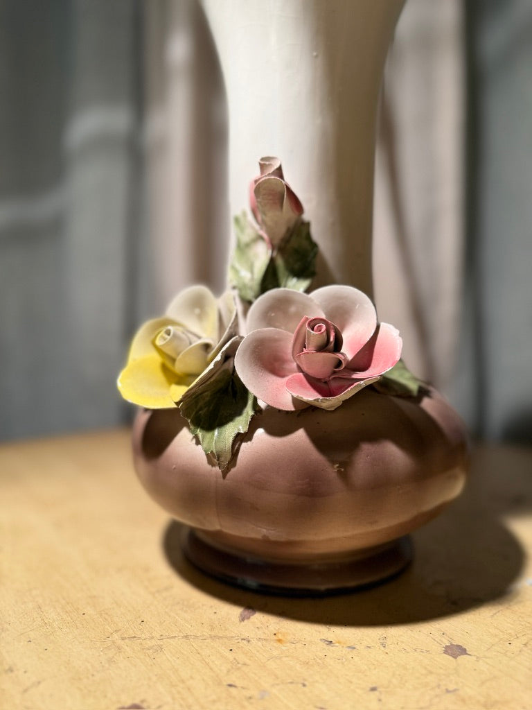 Vintage Capodimonte Porcelain Rose Vase — Naples Italy c. 1940–1955