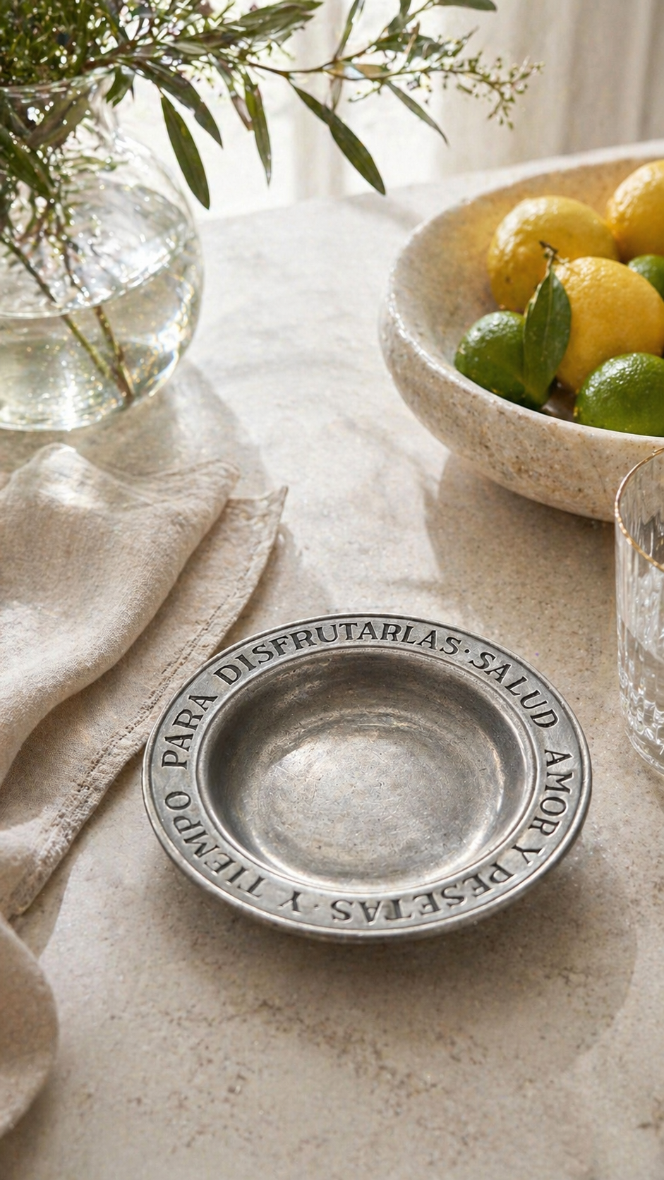 Vintage Spanish Pewter Toast Plate “Para Disfrutar…” c. 1960s–1980s