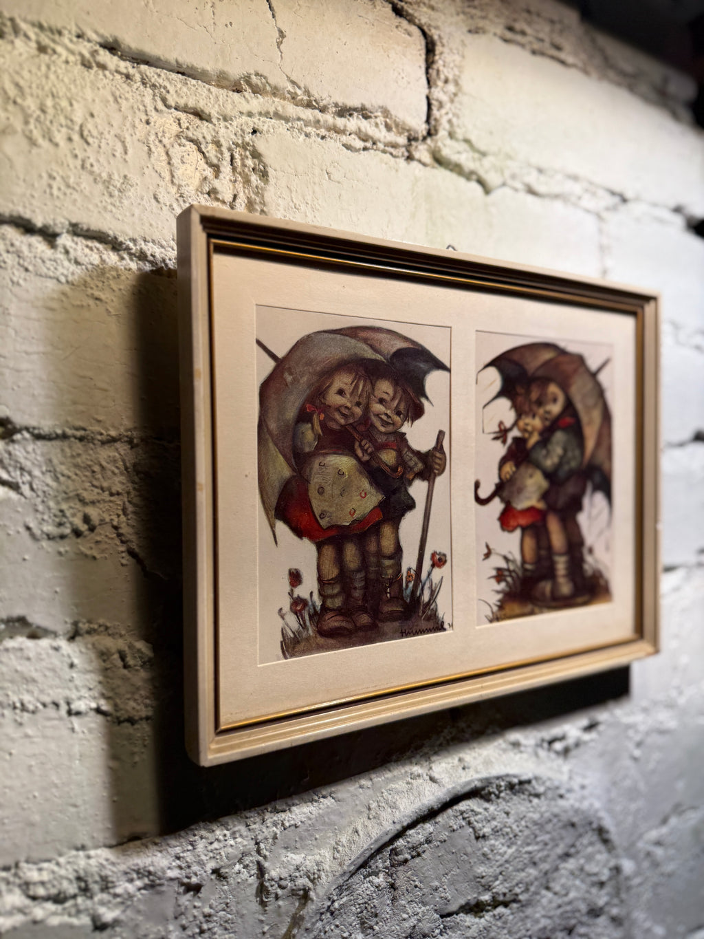 Berta Hummel Children Under Umbrella Prints (1931 & 1936) | Antique German Illustration Pair