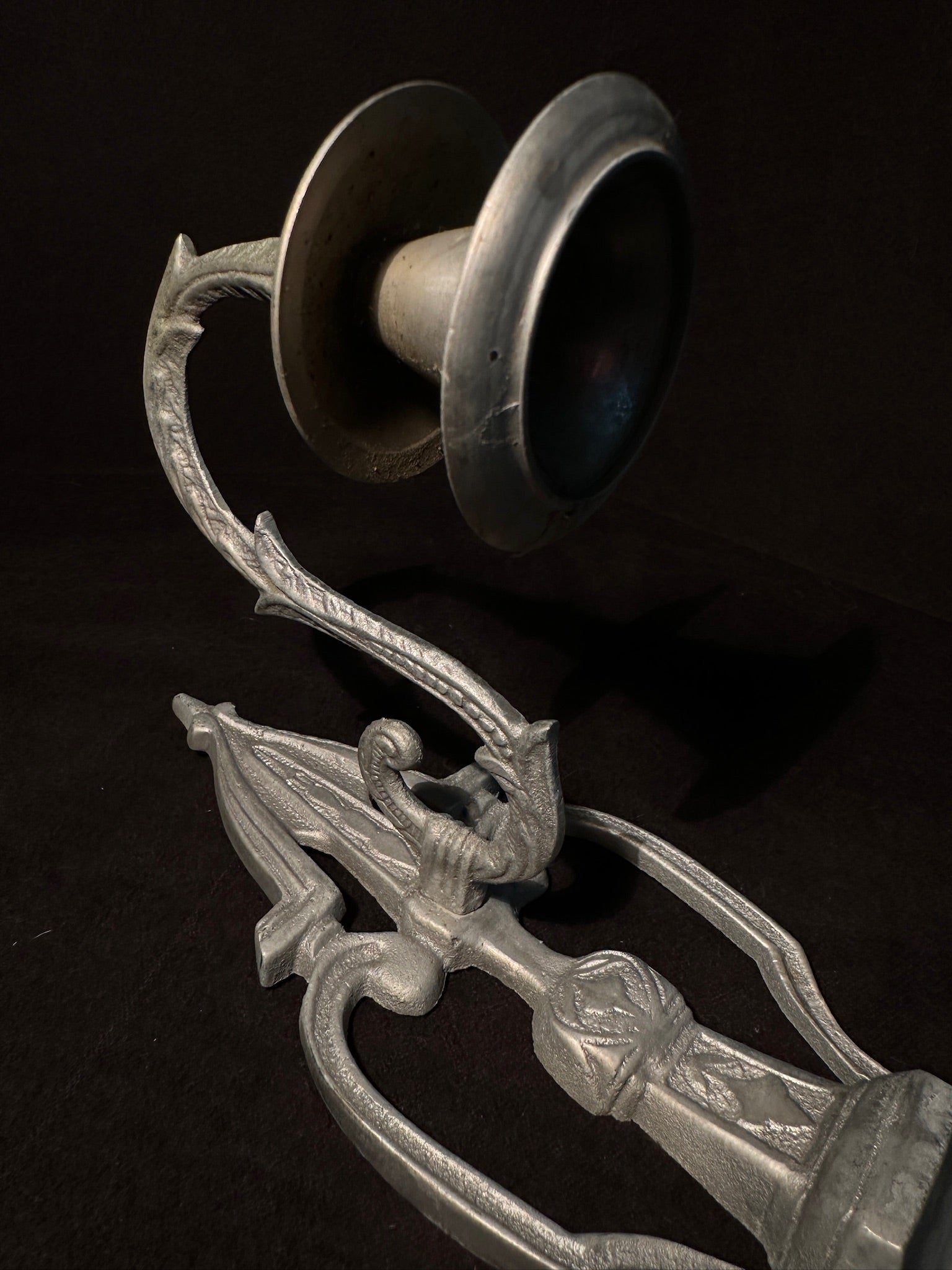 1950s Gothic Revival Fleur-de-Lis Cast Metal Wall Candle Sconce