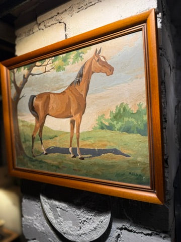 Mid-20th Century Horse Landscape Painting Signed “ARDA,” Circa 1940s–1960s
