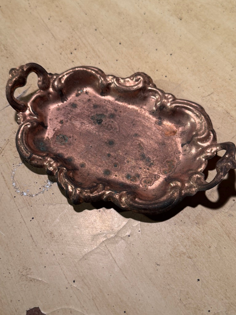 Antique Rococo Copper Vanity Tray & Miniature Scent Bottle c. 1890–1930