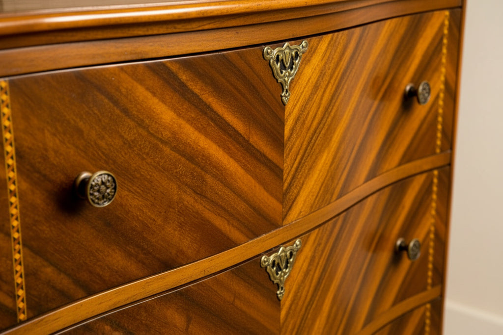 1930s Art Deco Waterfall Sideboard by Johnson Furniture Co. | Walnut Sunburst Buffet