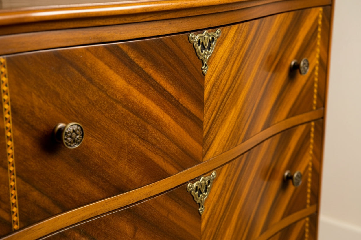 1930s Art Deco Waterfall Sideboard by Johnson Furniture Co. | Walnut Sunburst Buffet