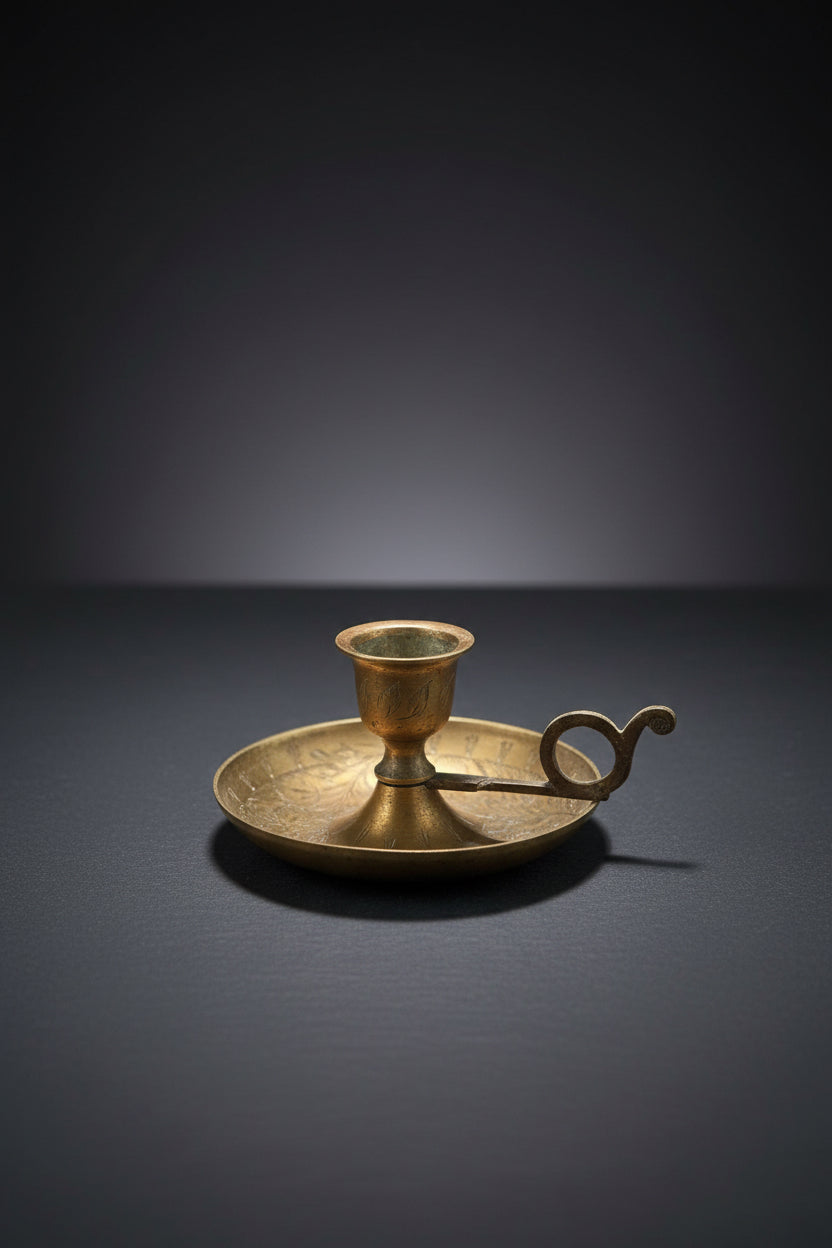 Antique Brass Chamberstick Candle Holder with Floral Engravings – Reno, NV Antiques