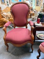 Antique Victorian Carved Walnut Parlor Armchair, c. 1855–1880