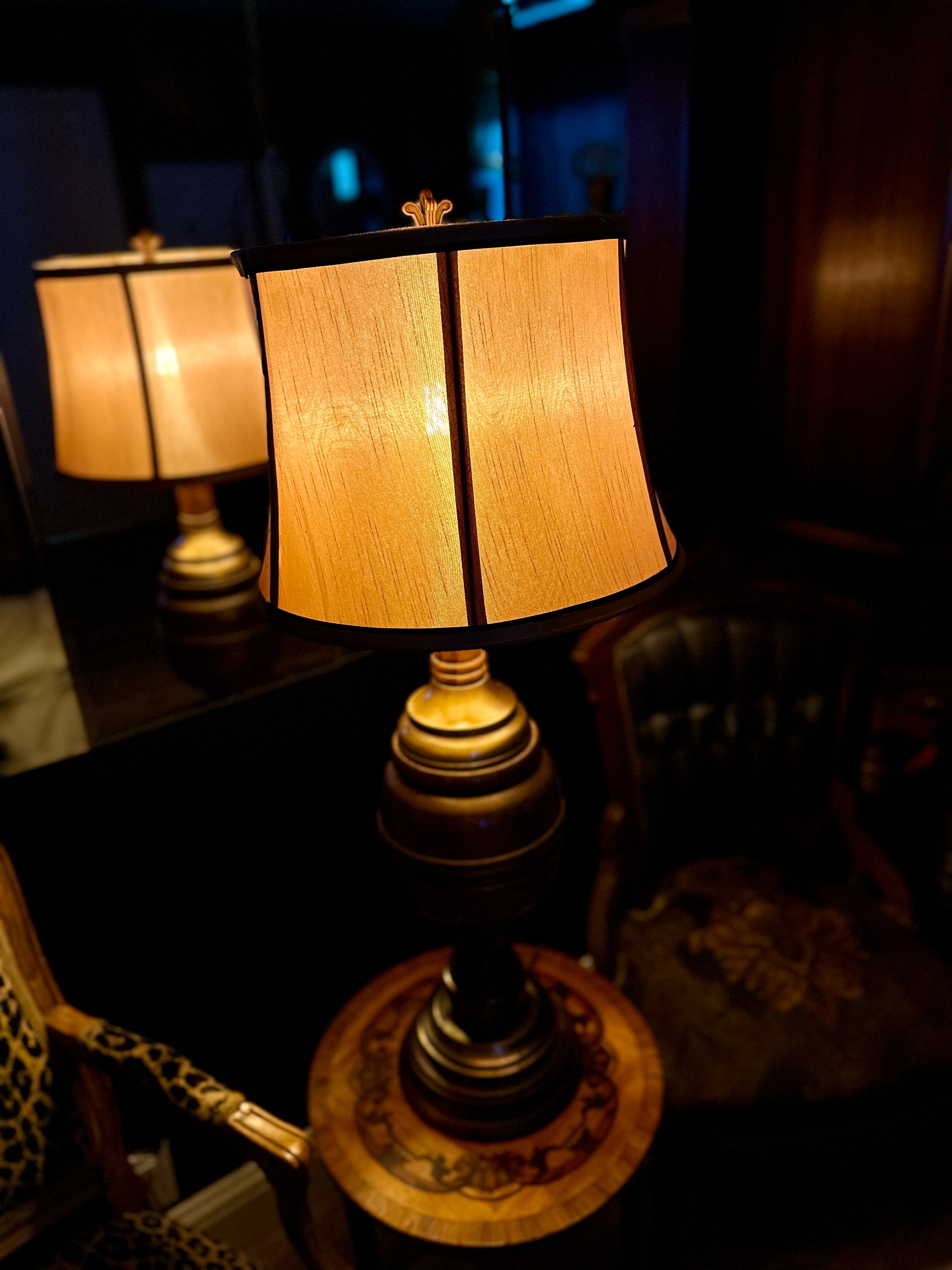 Vintage Turned Wood Table Lamp with Paneled Shade | Traditional Mid-Century Accent Lamp