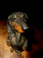 "Sitting Pretty" Sandicast Dachshund Figurine | Hand-Cast Resin Dog Sculpture, 1990