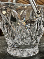Cut Crystal Basket with Diamond and Fan Pattern, Star-Cut Base and Silver-Plate Swing Handle, c. 1950–1990
