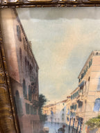 Antique Venetian Canal Watercolour, Signed, Gilt Frame, c. 1900–1925