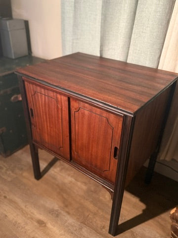 Early 20th-Century Sliding Door Cabinet (c. 1920s–1930s) | Black & Walnut Wood Cabinet | Hinchman Collective