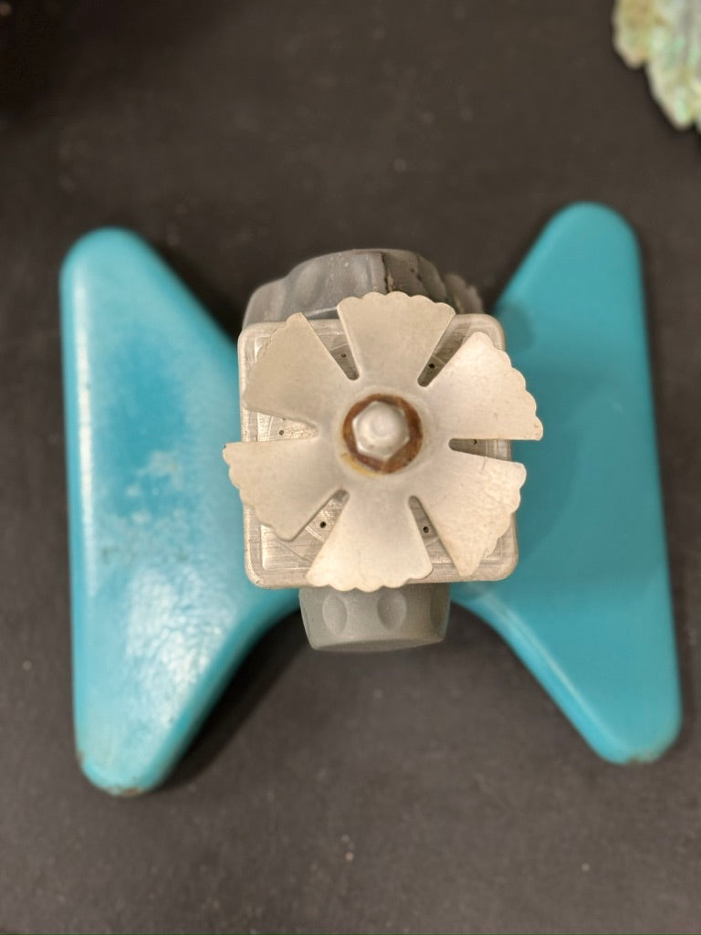 1960s Square Spray Turquoise Metal Lawn Sprinkler