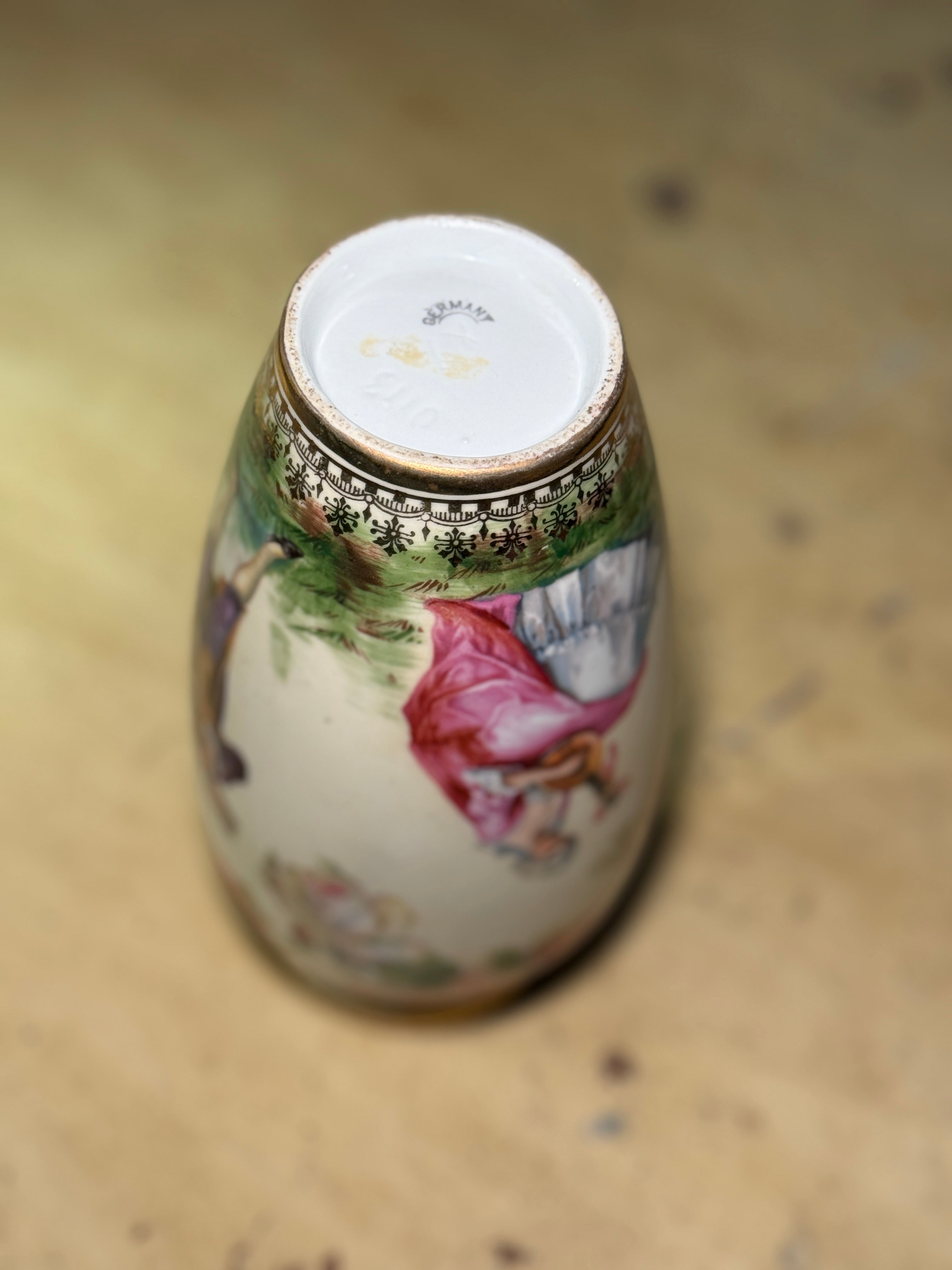 Antique German Hand Painted Romantic Porcelain Vase
