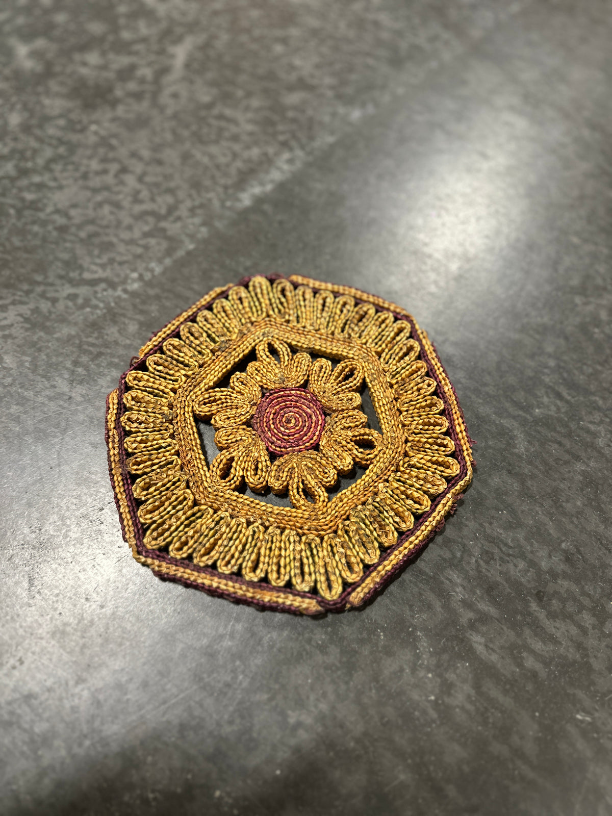 Vintage Handwoven Straw & Raffia Floral Trivet, c. 1960s–1970s