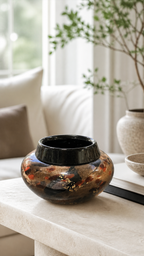 Michael Nourot Signed Art Glass Vase, c. 1980s–1990s Black, Gold & Ruby Studio Glass