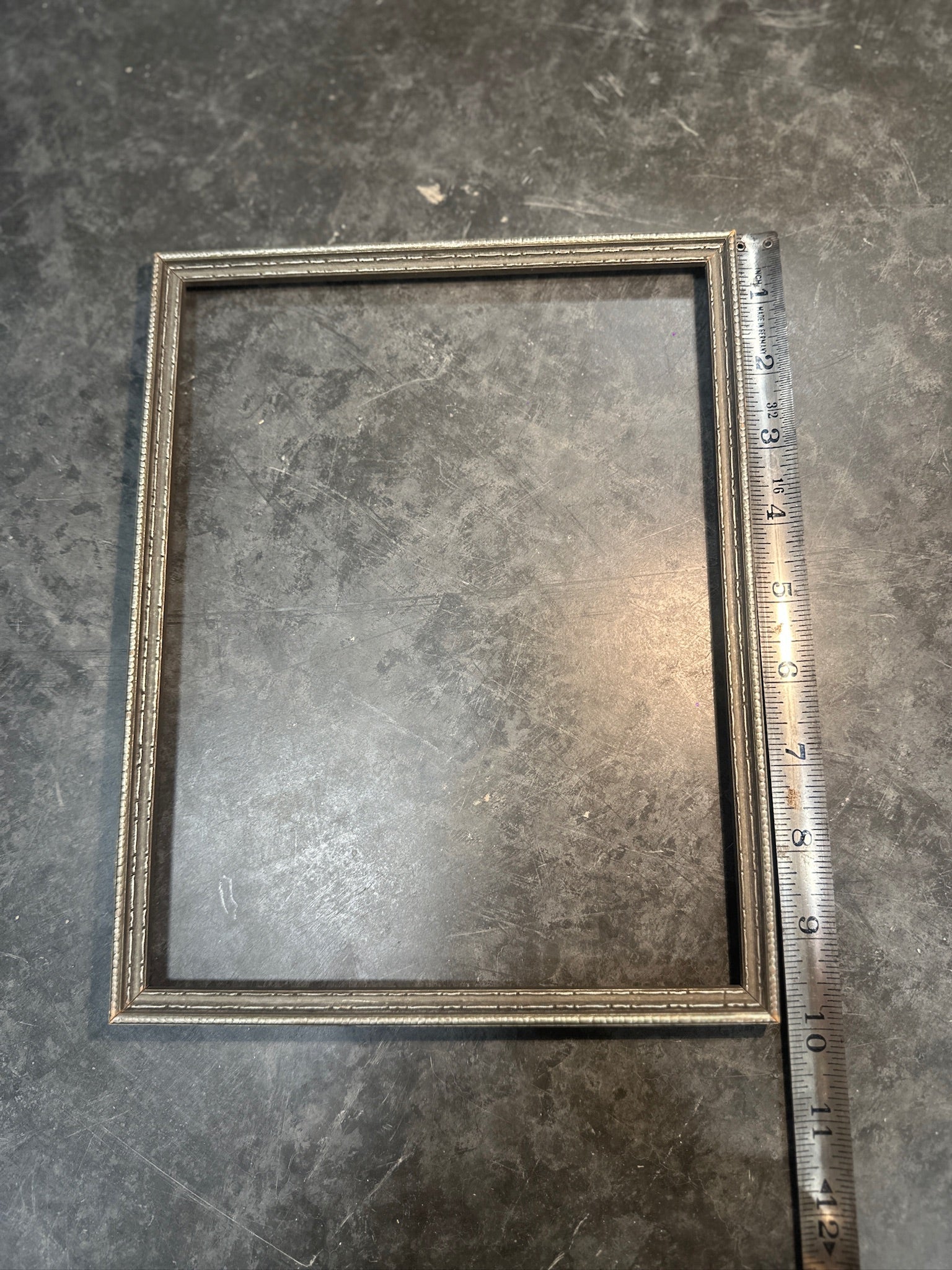 Mid Century Picture Frame, c. 1940s–1950s Silver-Tone Beaded Frame