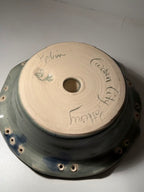 Robin, Carson City Pottery Ruffled Stoneware Ring Dish, Blue-Over-Celadon Brushwork, Nevada, c. 1990s