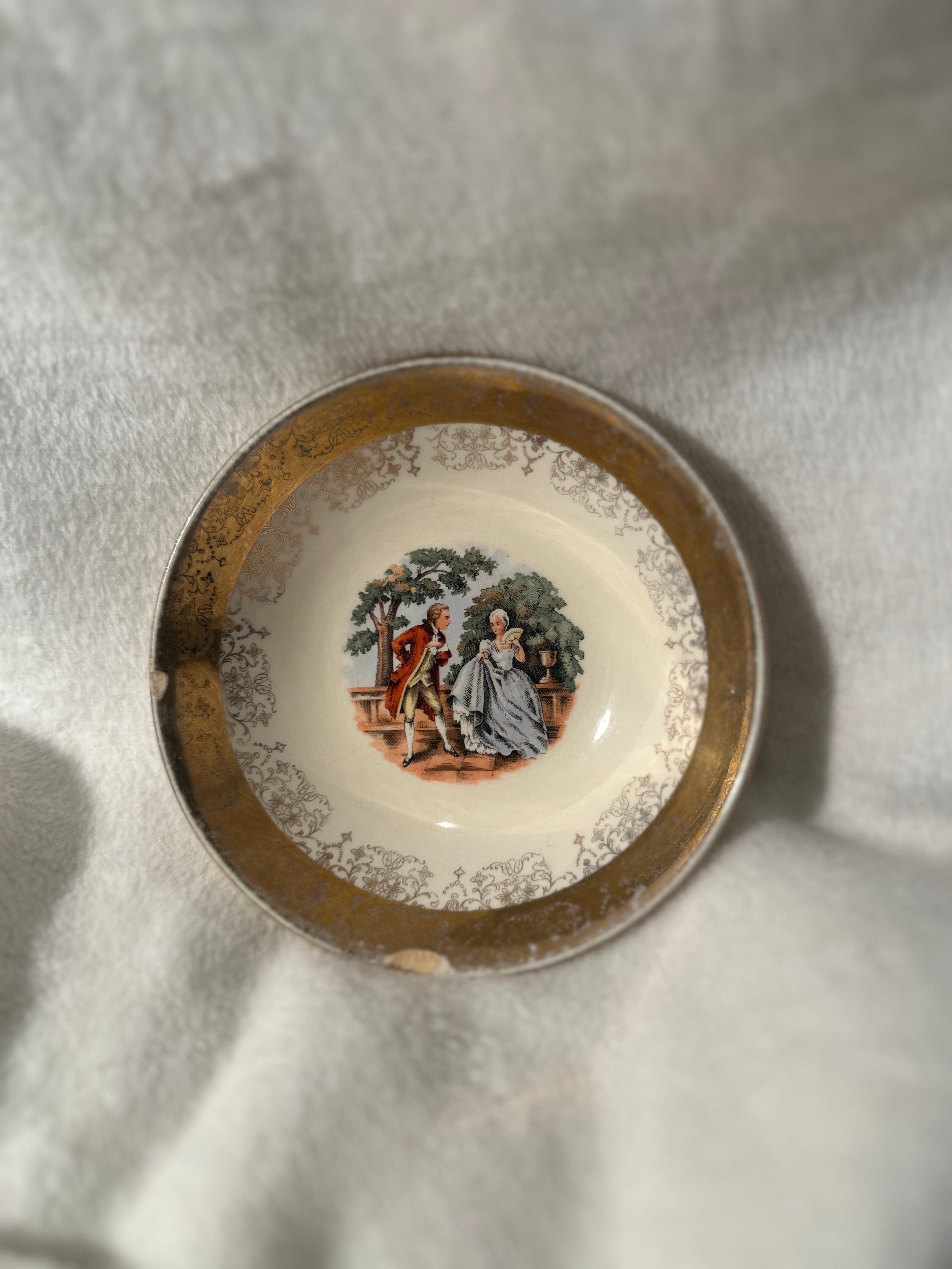 Sabin Crest-O-Gold 22K Porcelain Handled Tray & Bowl Set, c. 1940s–1960s