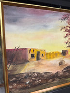 Signed 1973 Southwestern Adobe Landscape Painting by Vinnie
