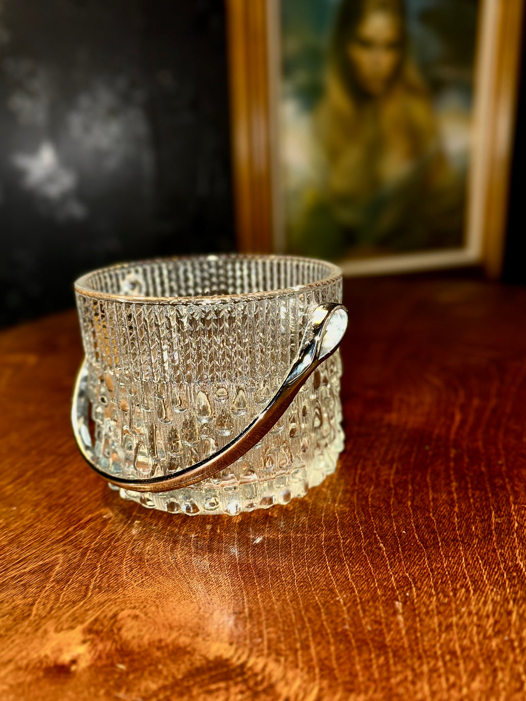 Mid-Century French Teleflora Crystal Floral Basket with Handle, c. 1960s–1970s